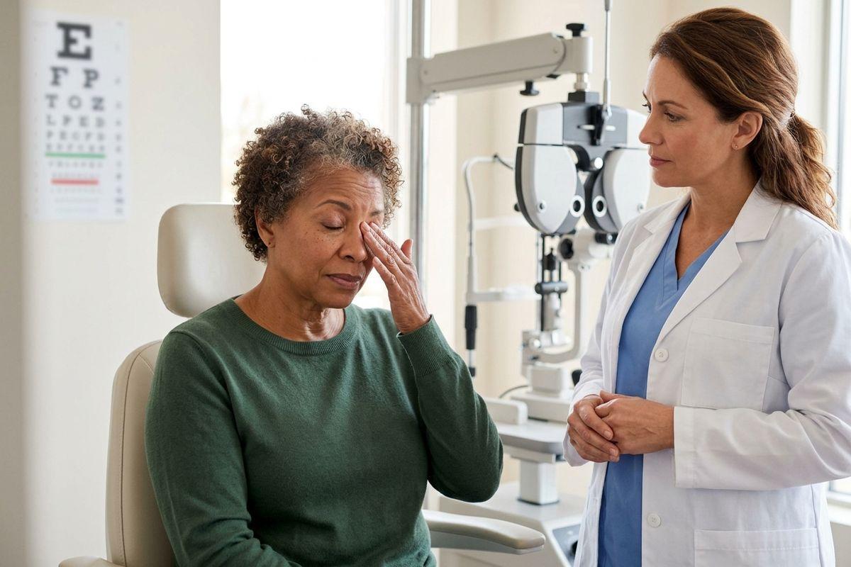 A person rubbing their eye due to irritation, illustrating common eye discomfort symptoms.