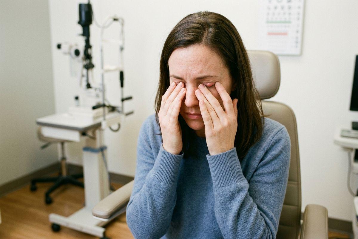 A person rubbing their eyes in discomfort due to a stye